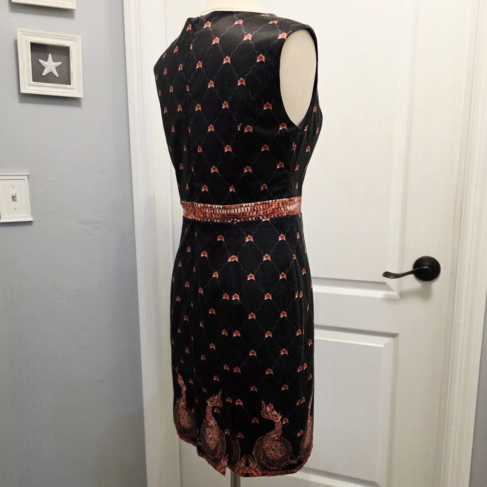 Mackenzie Mode Lined Dress Asian Dragons Print Floral Sheath Sleeveless Womens 8 - Picture 5 of 9
